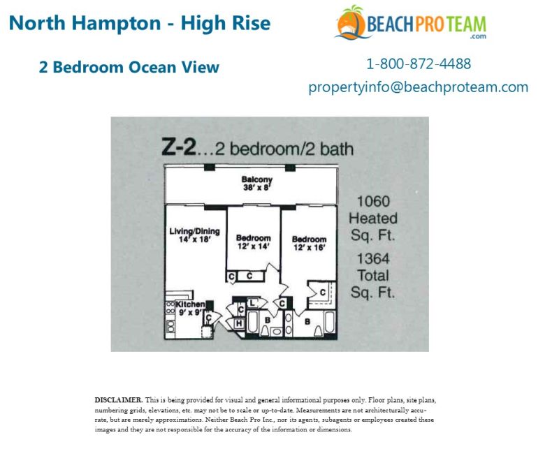 Kingston Plantation - North Hampton Floor Plan Z2 - 2 Bedroom Ocean View